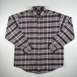 Junction West Flannel Shirt Mens Large Blue Tan Burgundy‎ Plaid Cotton Button Up